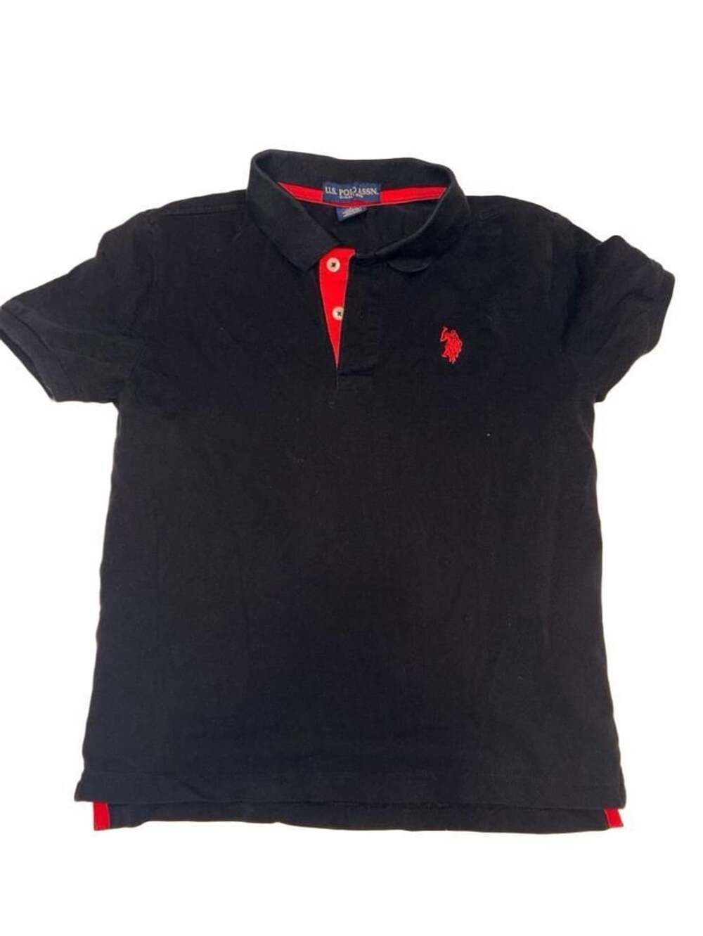 U.S. Polo Assn. Polo Shirt Size L 10-12 Black Red Cotton